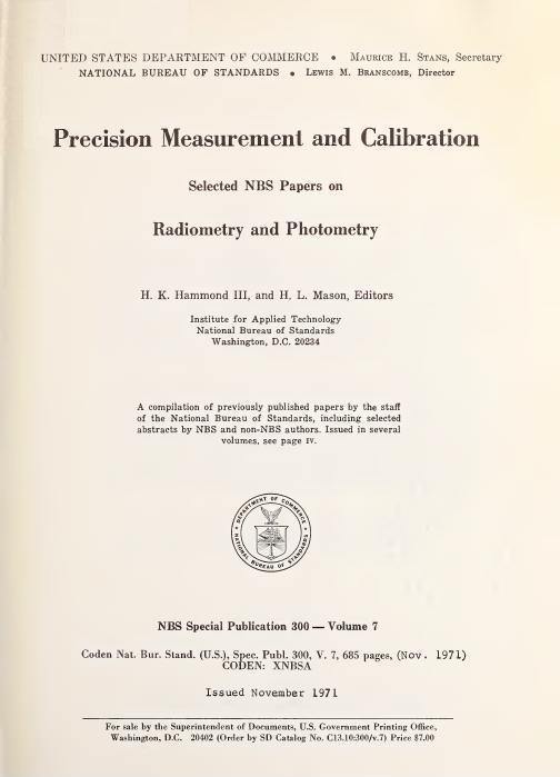 Figura 1 - NBS Precision Measurement and Calibration Photometry and Radiometry